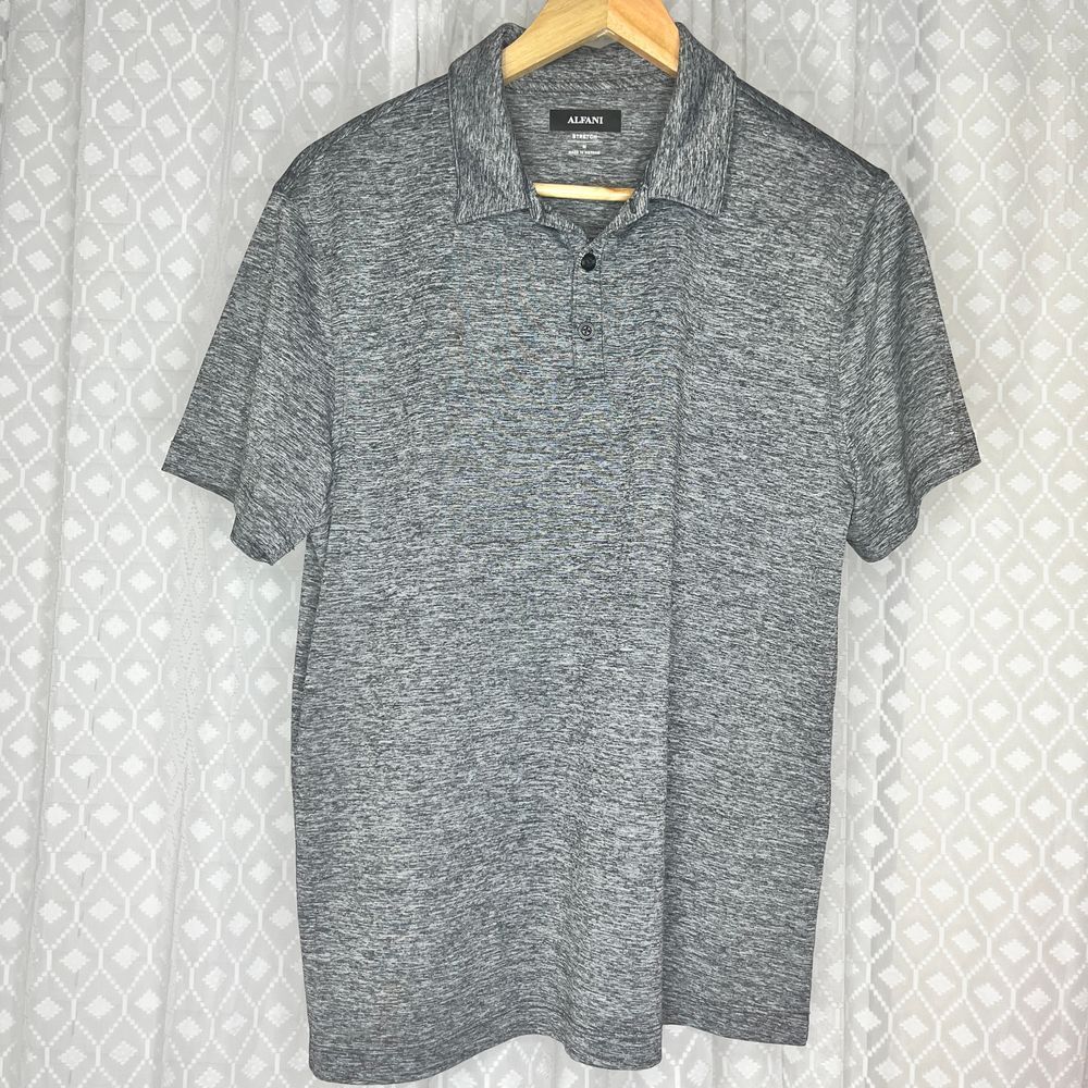 Alfani Stretch Performance Heathered Gray Polo Shirt Athletic Casual Wear Size M